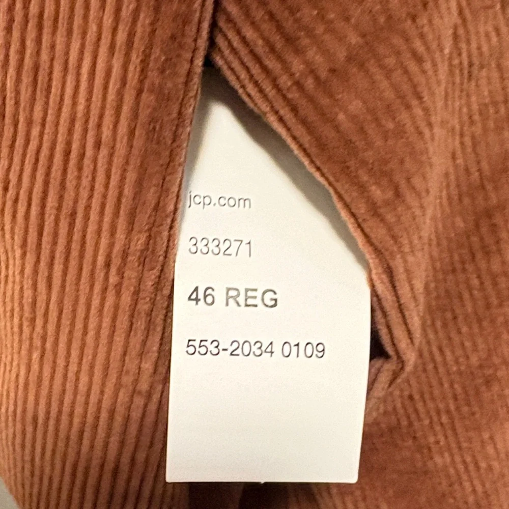Stafford Chocolate Brown Stretch Comfort Slim Fit Corduroy Sport Coat 46 Reg BN